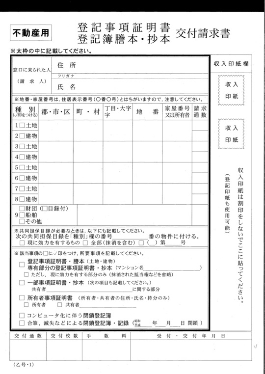 料金 謄本 登記 簿